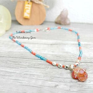 Aura Quartz Crystal Choker Necklace, Seed Bead Jewelry, 13"